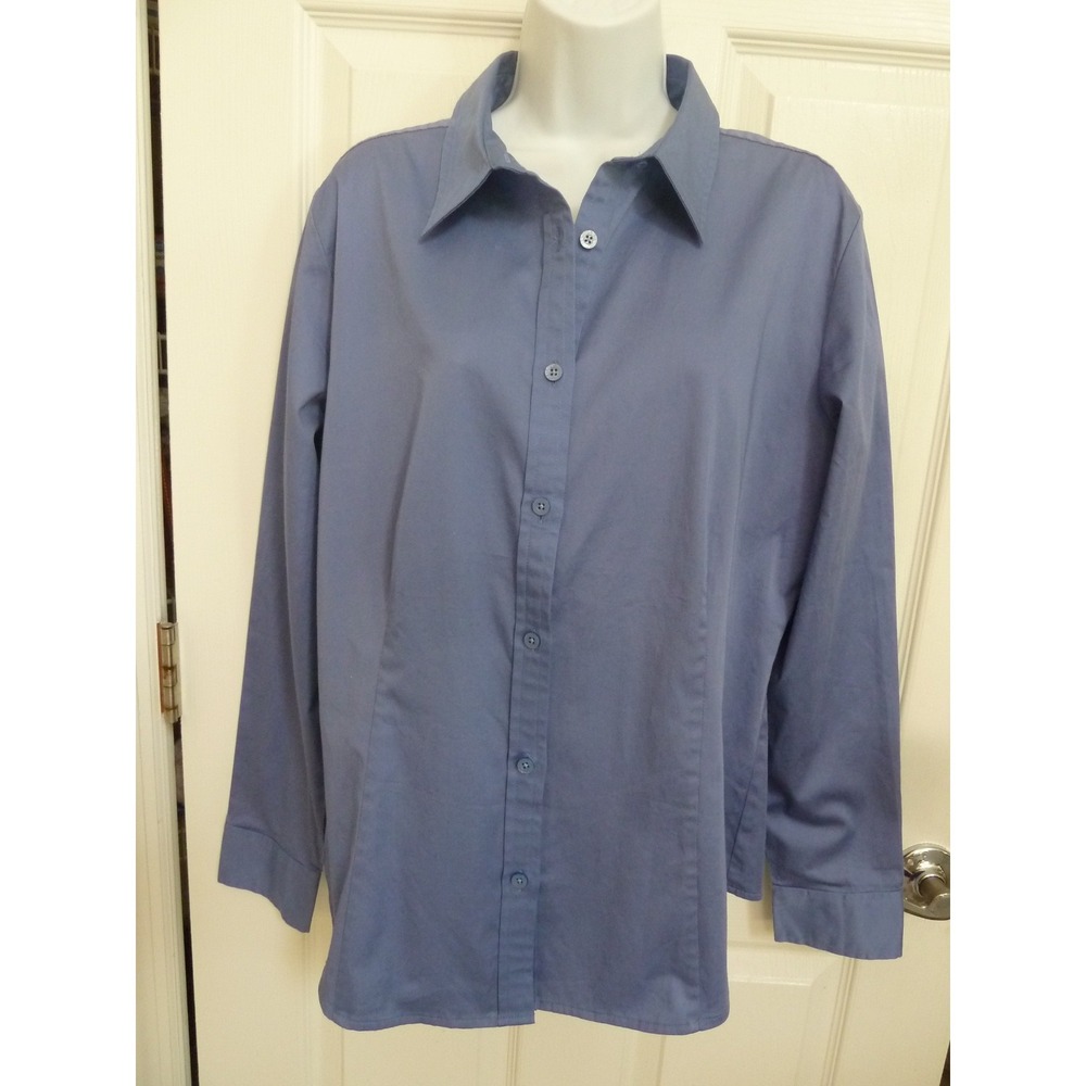 Talbots Womens Large Blue Button Down Blouse Career Office Classic Long Slv